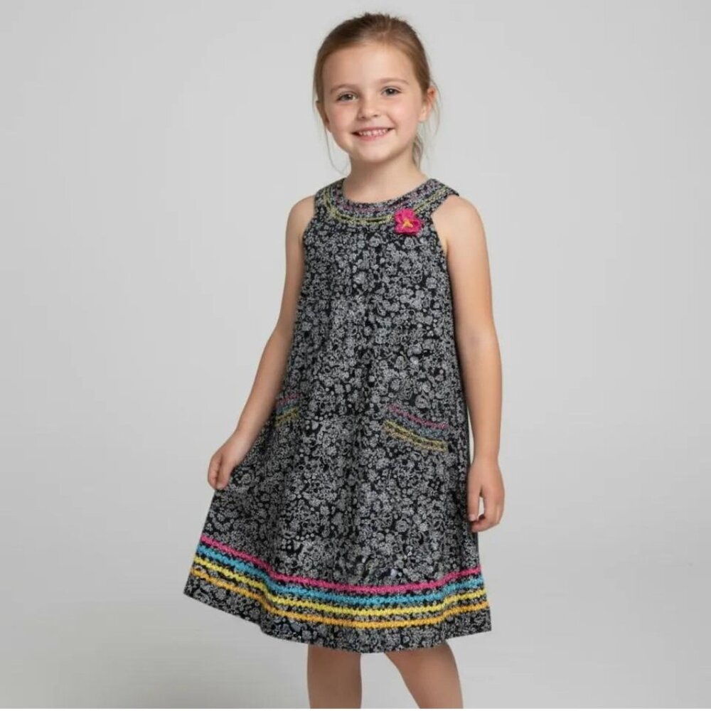 Blueberi Boulevard Kids Girls Floral Print Sleeveless Dress Black/Multi Size 6‎